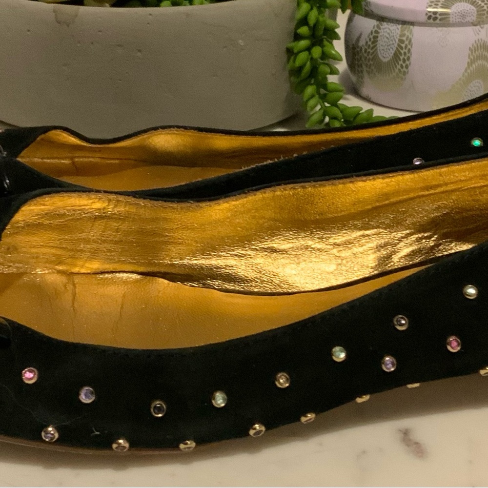 Kate Spade Black Suede Gem Studded Pointed Toe Ballet Flats 9.5 M